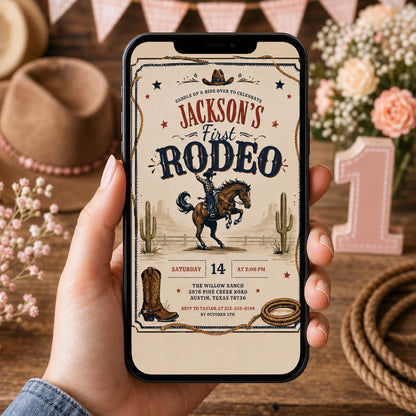 Editable Western Cowgirl Birthday Invitation Canva Template, Vintage Boys Kids Cute Modern Fun DIY Party Invite, Printable Digital Download.