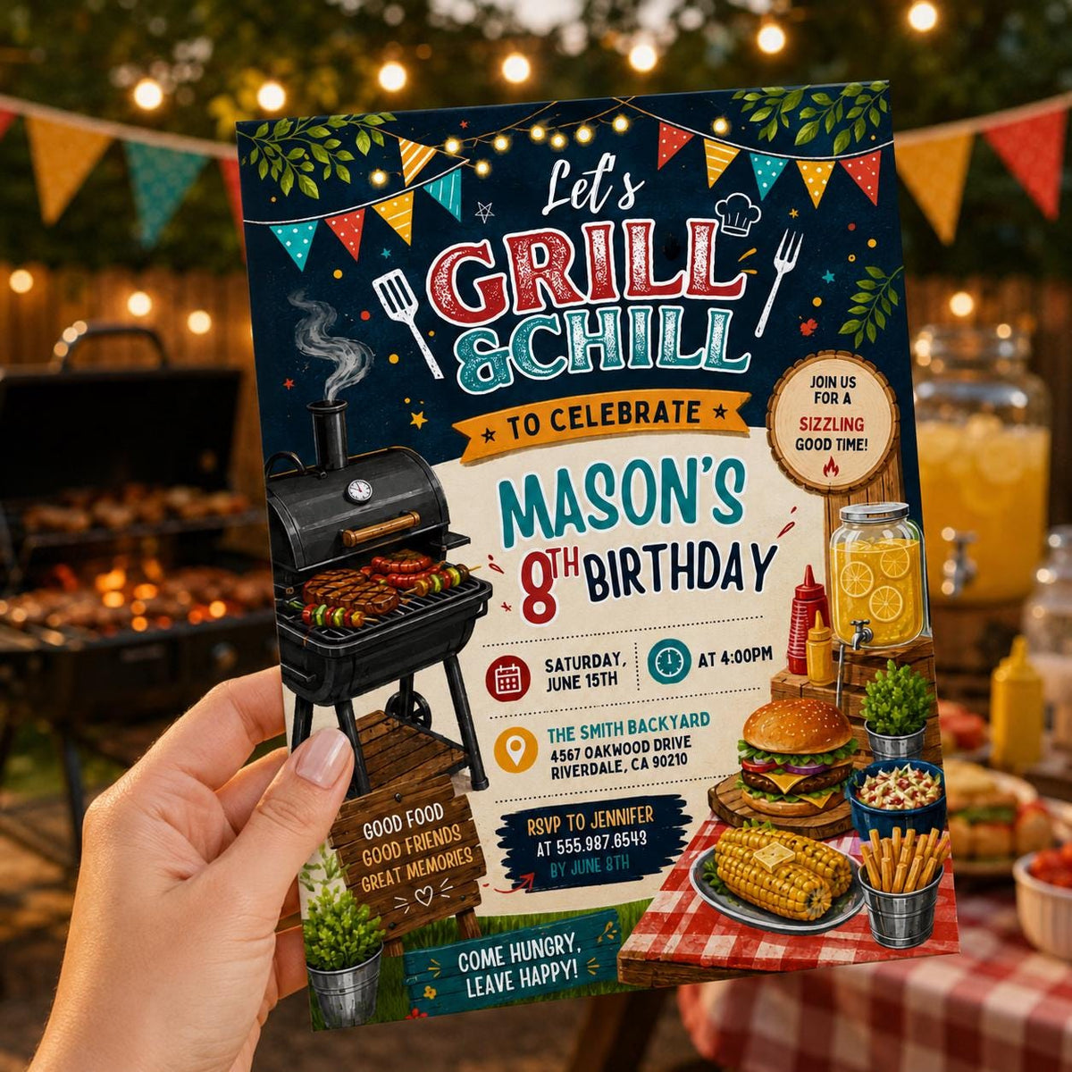 Editable Bbq Birthday Invitation Canva Template, Adult Cute Modern Fun Themed Custom DIY Chic Kids Party Invite, Printable Digital Download.