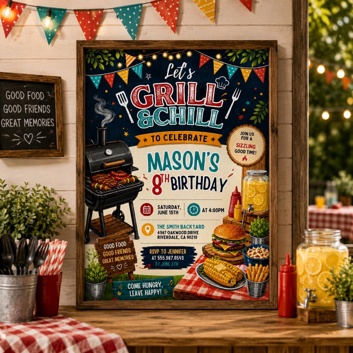 Editable Bbq Birthday Invitation Canva Template, Adult Cute Modern Fun Themed Custom DIY Chic Kids Party Invite, Printable Digital Download.