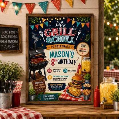 Editable Bbq Birthday Invitation Canva Template, Adult Cute Modern Fun Themed Custom DIY Chic Kids Party Invite, Printable Digital Download.
