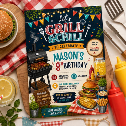 Editable Bbq Birthday Invitation Canva Template, Adult Cute Modern Fun Themed Custom DIY Chic Kids Party Invite, Printable Digital Download.