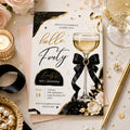 Editable Champagne Birthday Invitation Canva Template, Black Luxury Trendy Adult Cute Fun DIY Chic Party Invite, Printable Digital Download.