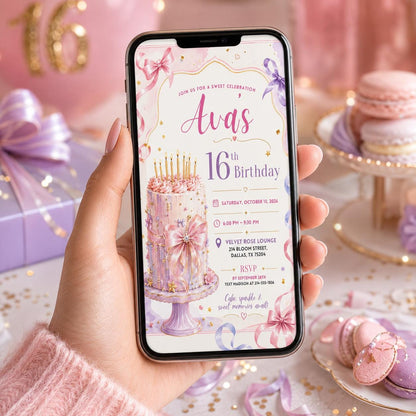 Editable Sweet Treats Birthday Invitation Canva Template, Pink Luxury Girls Kids Cute Fun DIY Chic Party Invite, Printable Digital Download.