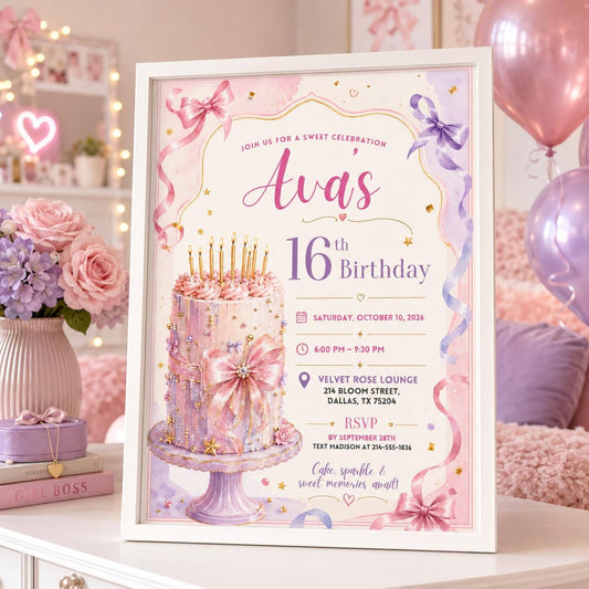 Editable Sweet Treats Birthday Invitation Canva Template, Pink Luxury Girls Kids Cute Fun DIY Chic Party Invite, Printable Digital Download.