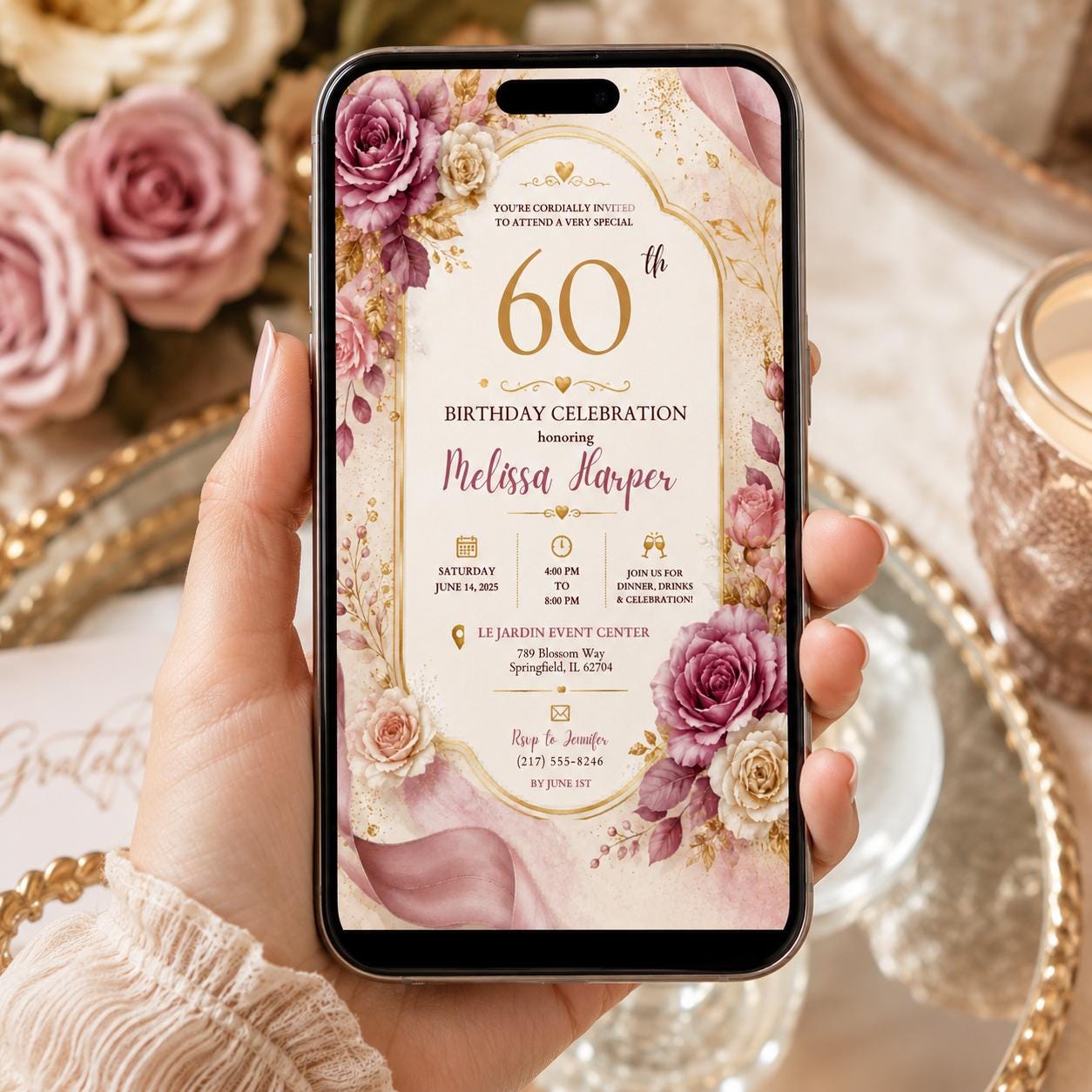 Editable Floral Birthday Invitation Canva Template, Blush Girls Adult Cute Fun DIY Sweet Chic Kids Party Invite, Printable Digital Download.