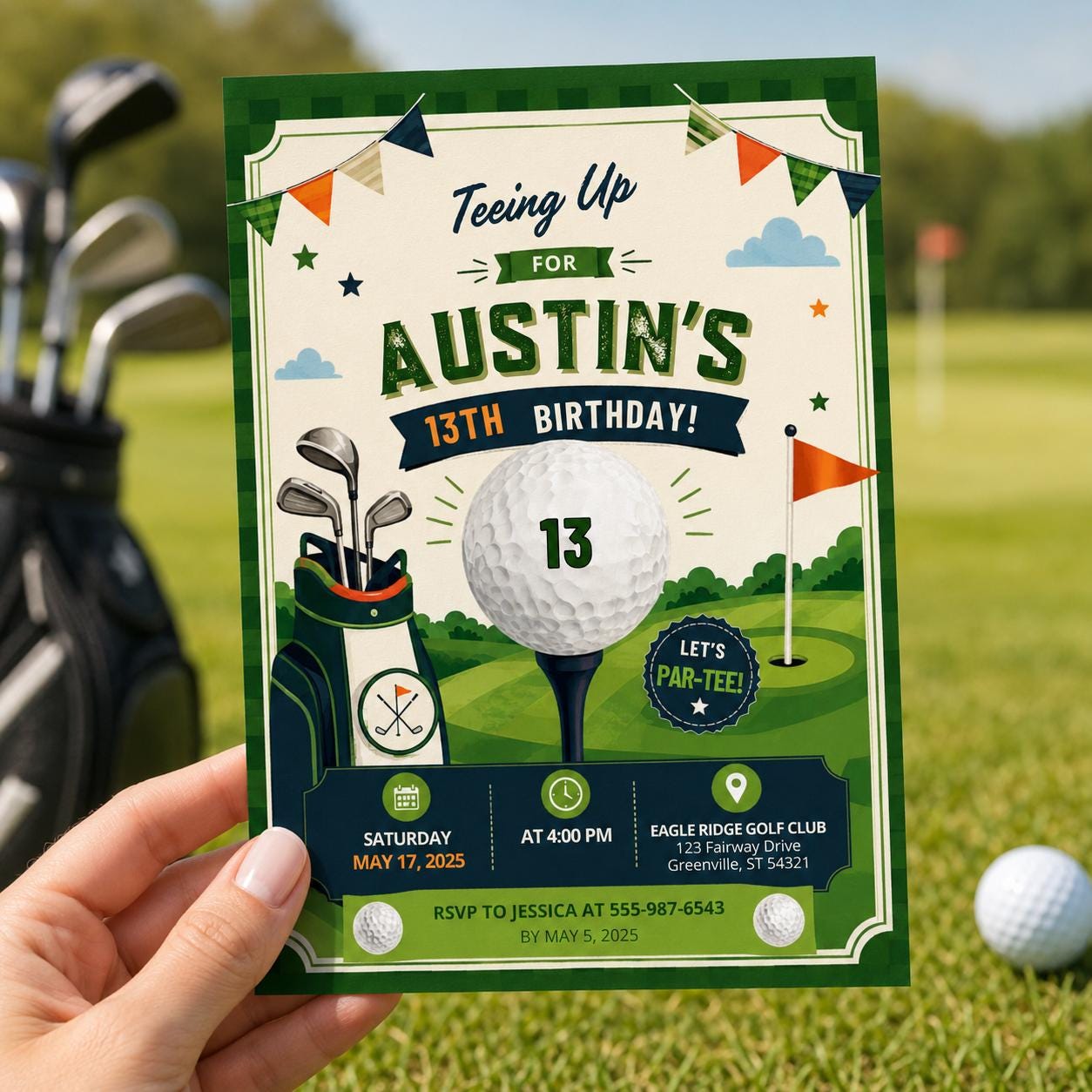 Editable Golf Cocktail Party Invitation Canva Template, Green Preppy Kids Adult Cute Modern Fun Themed DIY Sweet Printable Digital Download.