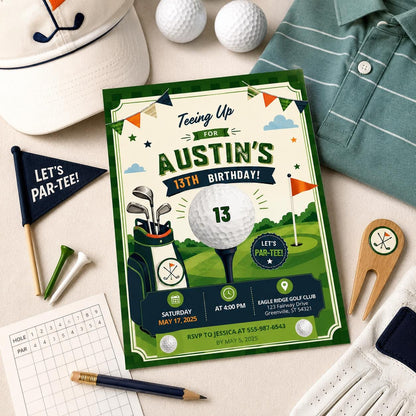Editable Golf Cocktail Party Invitation Canva Template, Green Preppy Kids Adult Cute Modern Fun Themed DIY Sweet Printable Digital Download.
