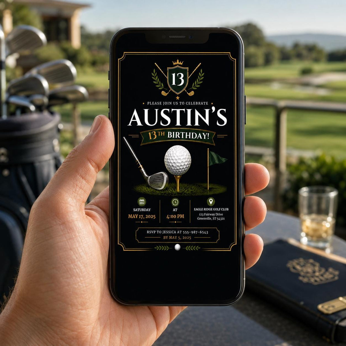 Editable Golf Cocktail Party Invitation Canva Template, Green Preppy Kids Adult Cute Modern Fun Themed DIY Sweet Printable Digital Download.