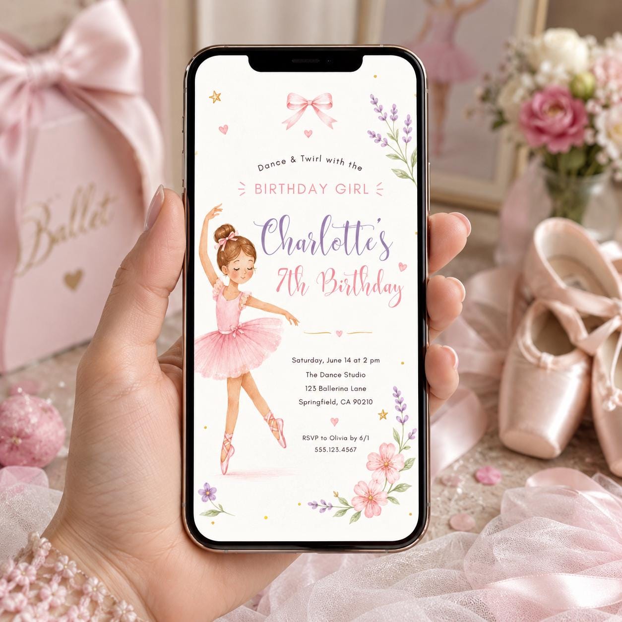 Editable Ballet Birthday Invitation Canva Template, Pink Pastel Cute Girls Fun DIY Sweet Chic Kids Party Invite, Printable Digital Download.