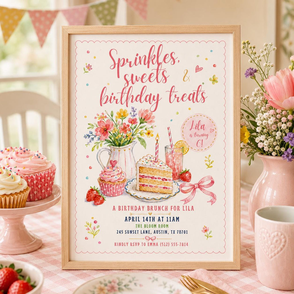 Editable Floral Birthday Invitation Canva Template, Pink Girls Kids Adult Floral Cute Fun DIY Chic Party Invite, Printable Digital Download.
