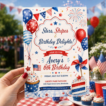 Editable Pool Birthday Invitation Canva Template, Blue White Red Kids Pool Cute Fun DIY Sweet Chic Party Invite, Printable Digital Download.
