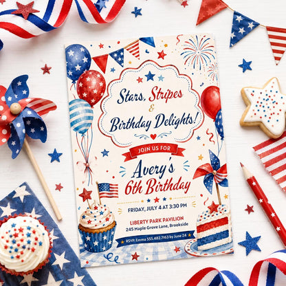 Editable Pool Birthday Invitation Canva Template, Blue White Red Kids Pool Cute Fun DIY Sweet Chic Party Invite, Printable Digital Download.