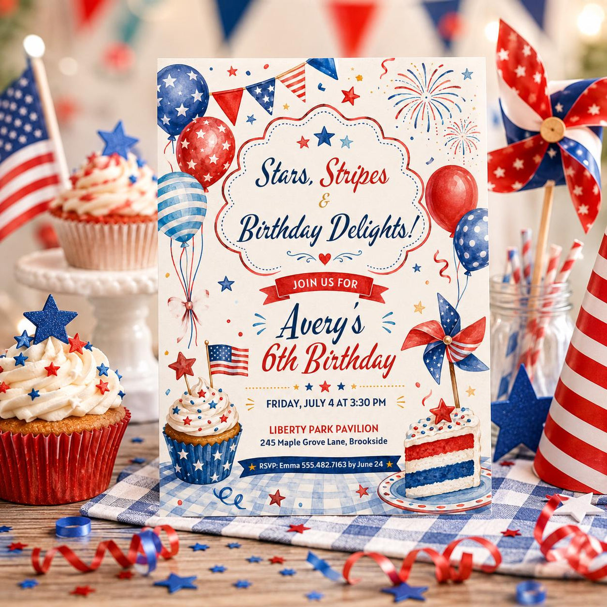 Editable Pool Birthday Invitation Canva Template, Blue White Red Kids Pool Cute Fun DIY Sweet Chic Party Invite, Printable Digital Download.
