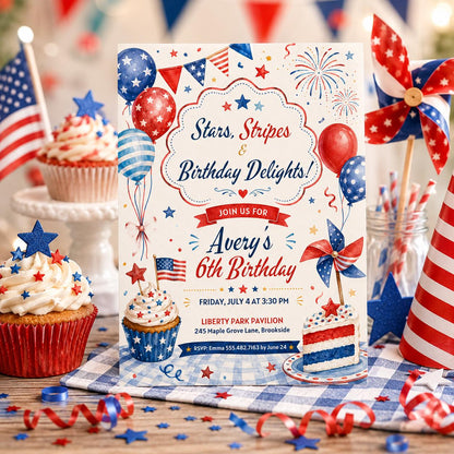 Editable Pool Birthday Invitation Canva Template, Blue White Red Kids Pool Cute Fun DIY Sweet Chic Party Invite, Printable Digital Download.