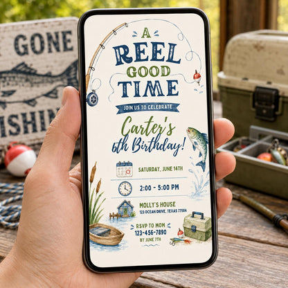 Editable Fishing Birthday Invitation Canva Template, Boys Adult Cute Modern Fun DIY Chic Kids Teen Party Invite, Printable Digital Download.