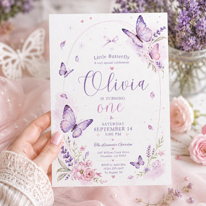 Editable Floral Birthday Invitation Canva Template, Purple Girls Cute Fun DIY Sweet Chic Kids Teen Party Invite, Printable Digital Download.