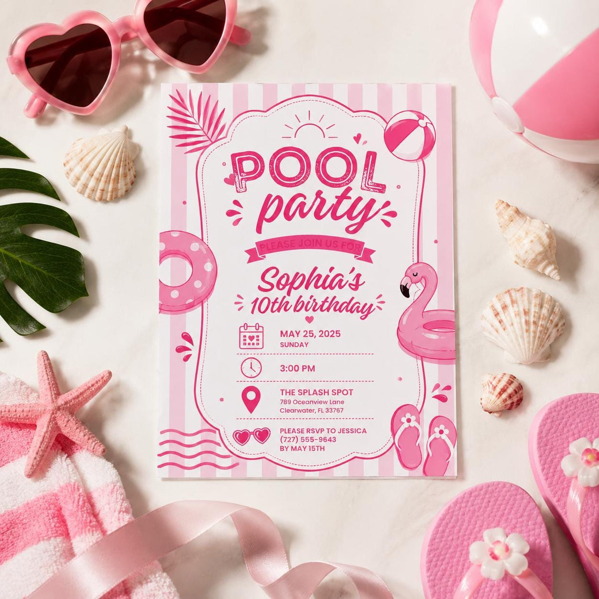 Editable Pool Birthday Invitation Canva Template, Girls Teens Pool Cute Modern Fun Themed DIY Chic Party Invite, Printable Digital Download.