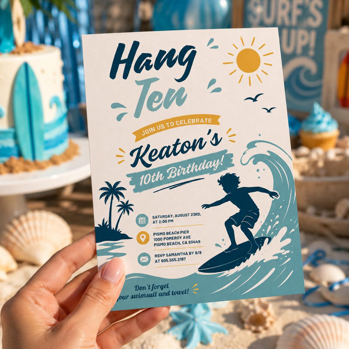 Editable Beach Birthday Invitation Canva Template, Boys Kids Beach Cute Modern Fun Themed DIY Chic Party Invite, Printable Digital Download.