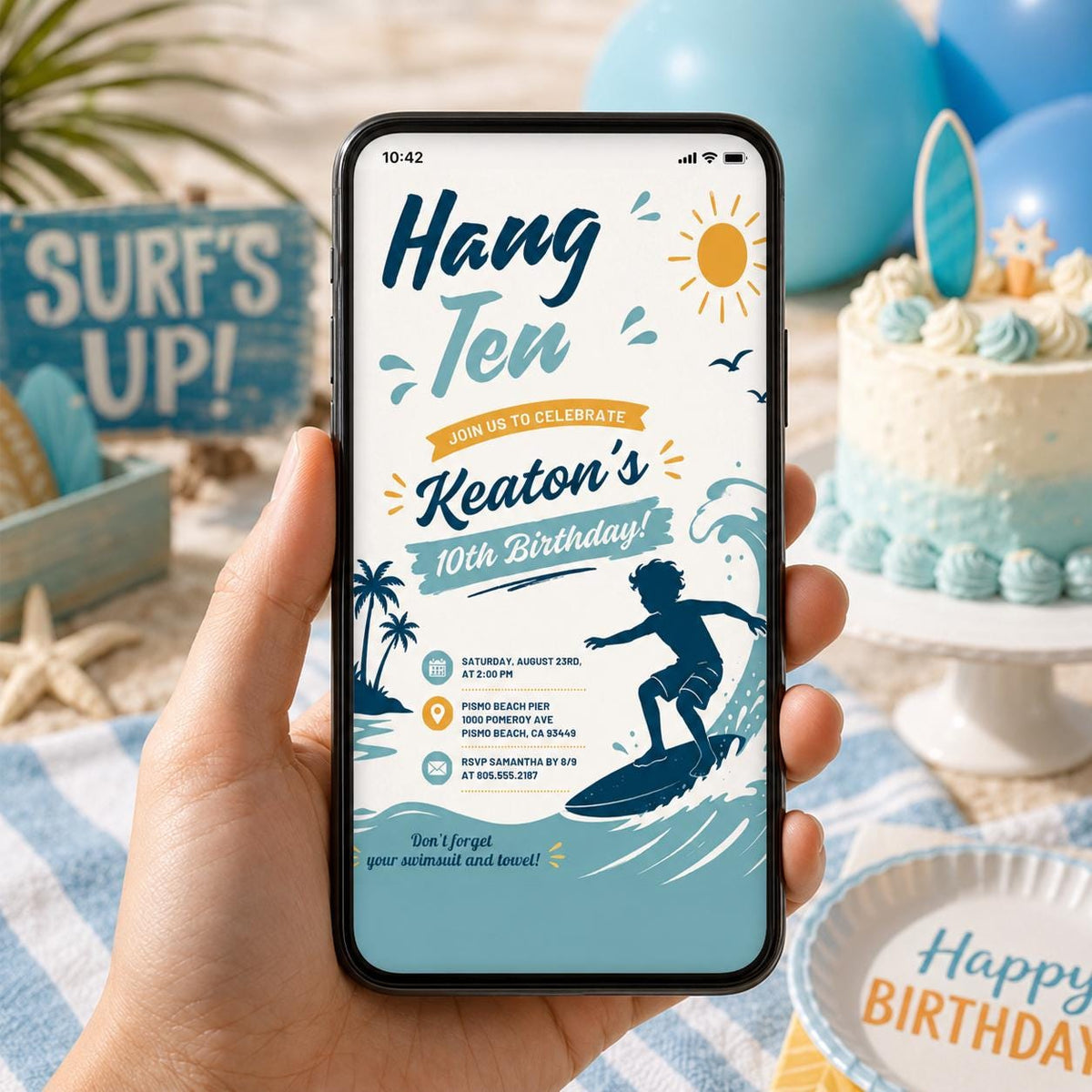 Editable Beach Birthday Invitation Canva Template, Boys Kids Beach Cute Modern Fun Themed DIY Chic Party Invite, Printable Digital Download.