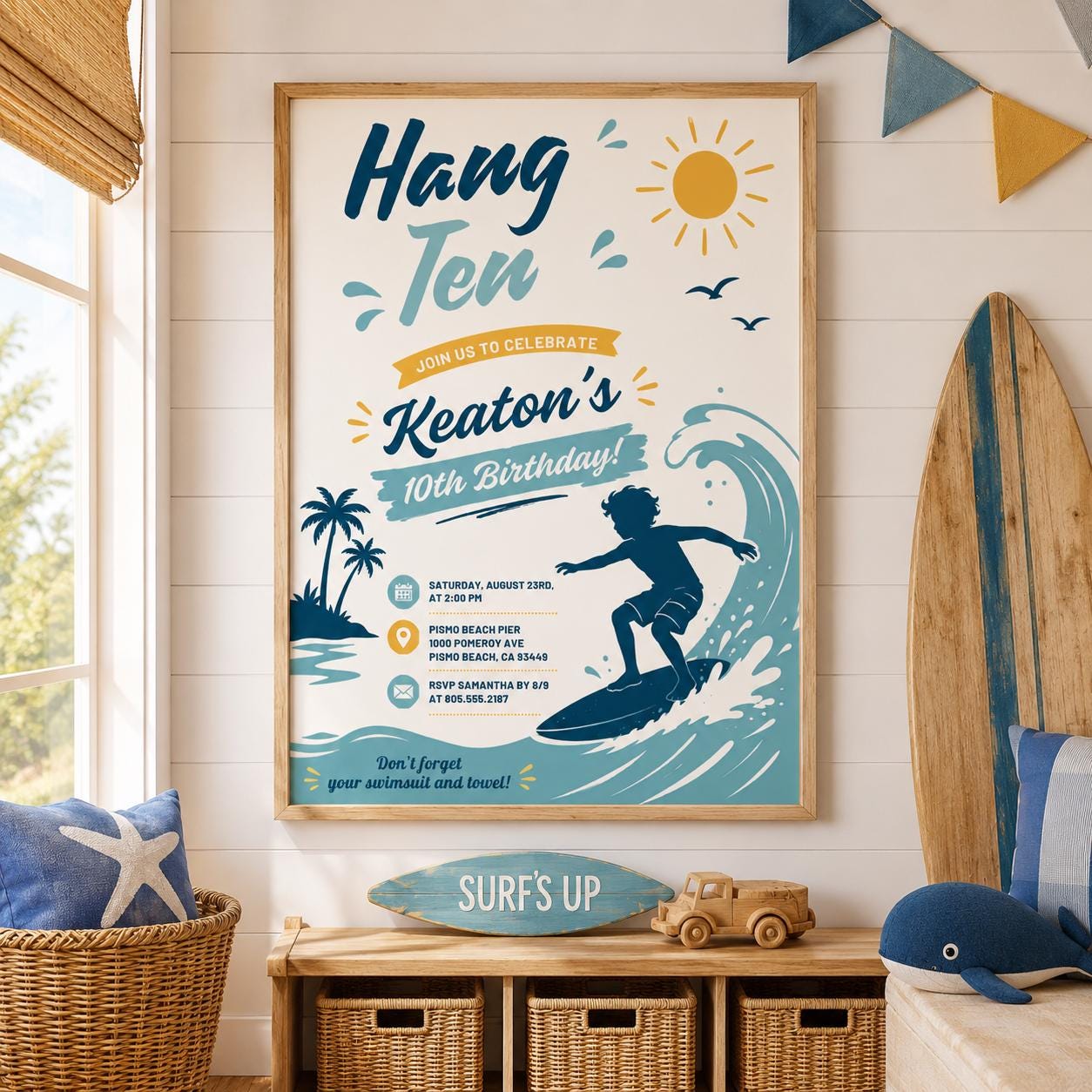 Editable Beach Birthday Invitation Canva Template, Boys Kids Beach Cute Modern Fun Themed DIY Chic Party Invite, Printable Digital Download.