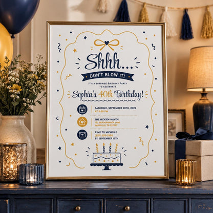 Editable Surprise Birthday Invitation Canva Template, Girls Adult Any Age Cute Modern Fun DIY Chic Party Invite, Printable Digital Download.
