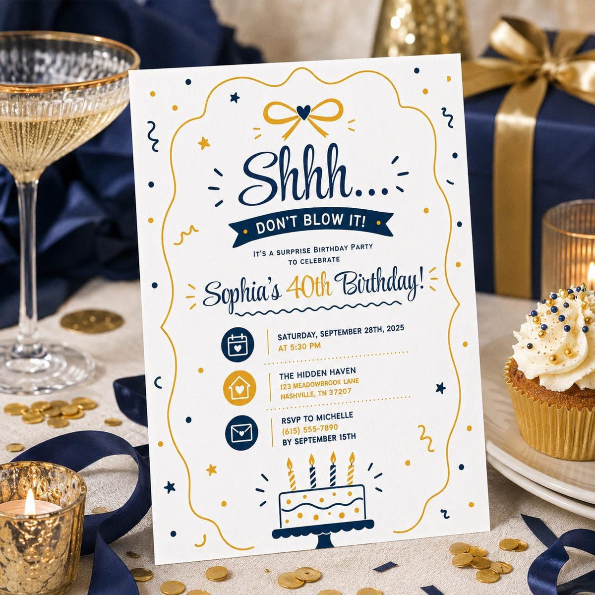 Editable Surprise Birthday Invitation Canva Template, Girls Adult Any Age Cute Modern Fun DIY Chic Party Invite, Printable Digital Download.
