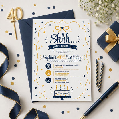 Editable Surprise Birthday Invitation Canva Template, Girls Adult Any Age Cute Modern Fun DIY Chic Party Invite, Printable Digital Download.