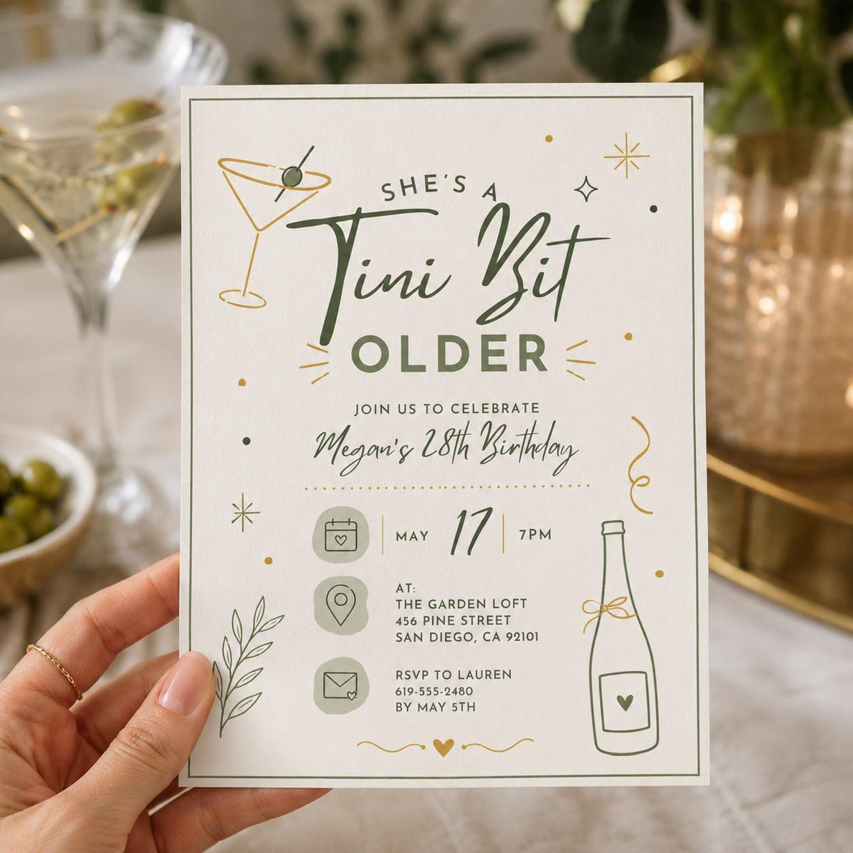 Editable 30th Dirty Martini Birthday Invitation Canva Template, Girls Adult Cute Fun DIY Chic Kids Party Invite, Printable Digital Download.