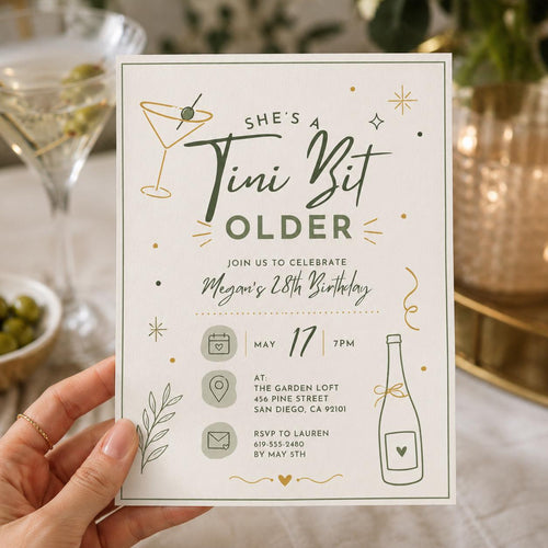 Editable 30th Dirty Martini Birthday Invitation Canva Template, Girls Adult Cute Fun DIY Chic Kids Party Invite, Printable Digital Download.