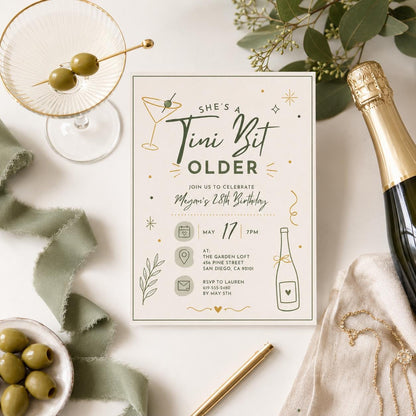 Editable 30th Dirty Martini Birthday Invitation Canva Template, Girls Adult Cute Fun DIY Chic Kids Party Invite, Printable Digital Download.