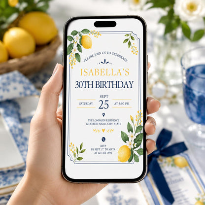 Editable Coastal Birthday Invitation Canva Template, Blue Adult Beach Cute Fun DIY Sweet Chic Kids Party Invite, Printable Digital Download.