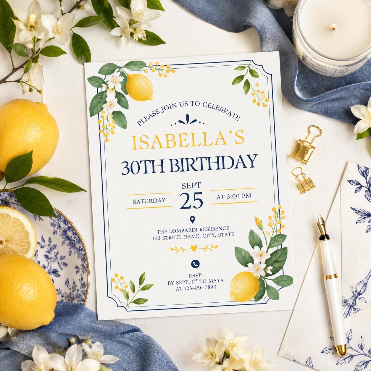 Editable Coastal Birthday Invitation Canva Template, Blue Adult Beach Cute Fun DIY Sweet Chic Kids Party Invite, Printable Digital Download.
