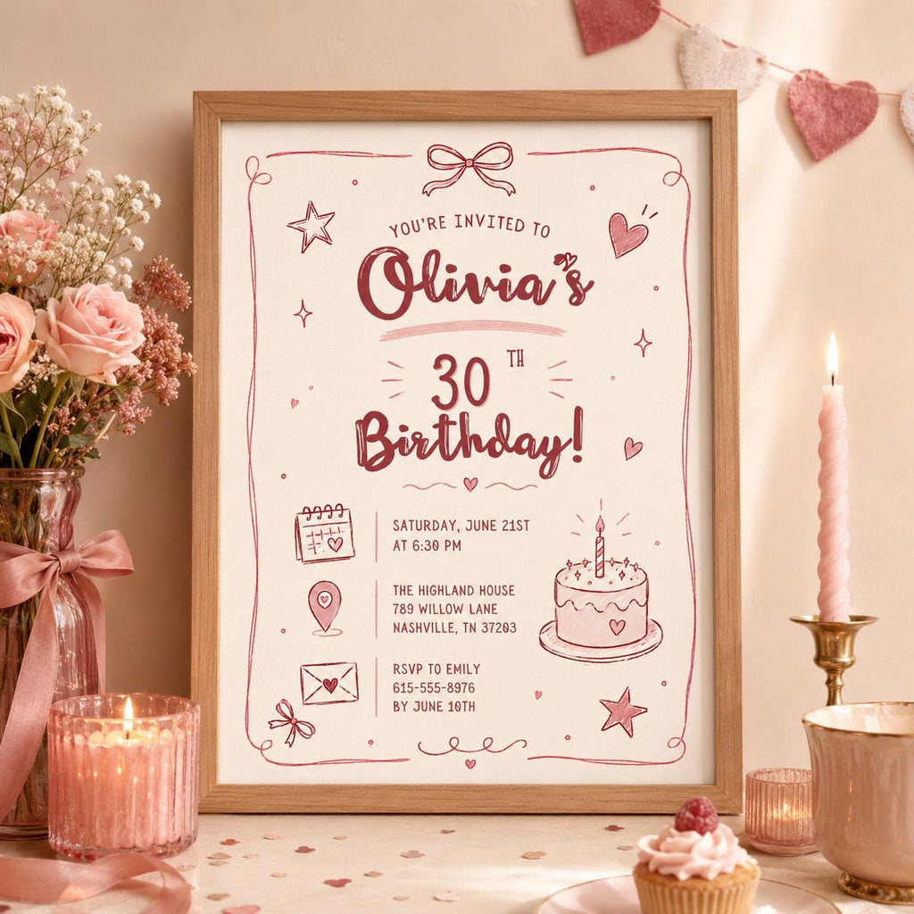 Editable 30th Dirty Martini Birthday Invitation Canva Template, Girls Adult Cute Fun DIY Chic Kids Party Invite, Printable Digital Download.