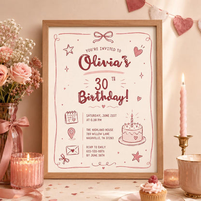 Editable 30th Dirty Martini Birthday Invitation Canva Template, Girls Adult Cute Fun DIY Chic Kids Party Invite, Printable Digital Download.