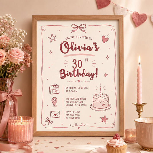 Editable 30th Dirty Martini Birthday Invitation Canva Template, Girls Adult Cute Fun DIY Chic Kids Party Invite, Printable Digital Download.