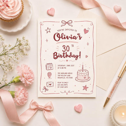 Editable 30th Dirty Martini Birthday Invitation Canva Template, Girls Adult Cute Fun DIY Chic Kids Party Invite, Printable Digital Download.