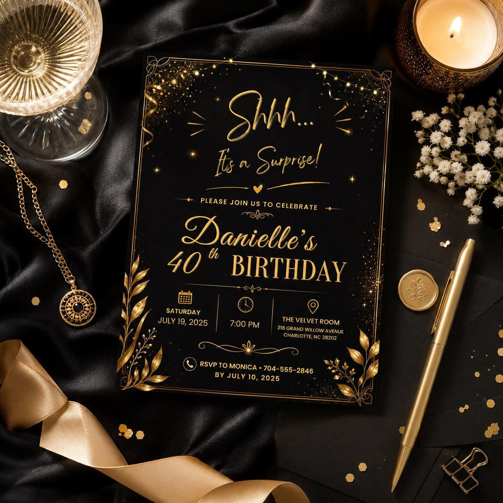Editable Surprise 30th Birthday Invitation Canva Template, Adult Cute Fun DIY Sweet Chic Kids Teen Party Invite, Printable Digital Download.
