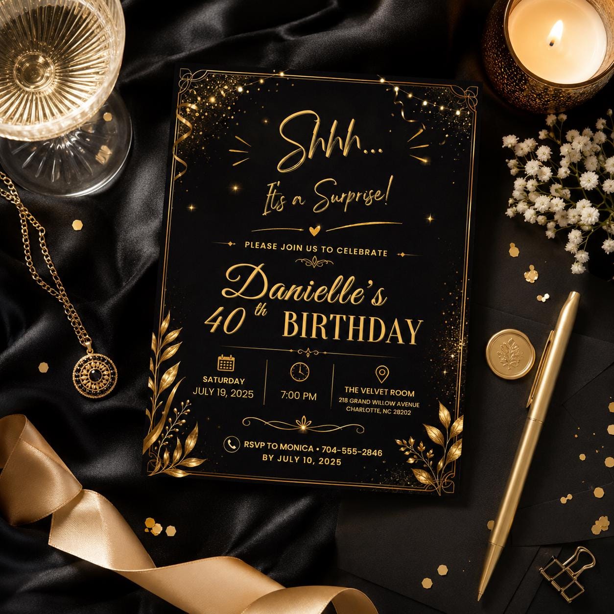 Editable Surprise 30th Birthday Invitation Canva Template, Adult Cute Fun DIY Sweet Chic Kids Teen Party Invite, Printable Digital Download.