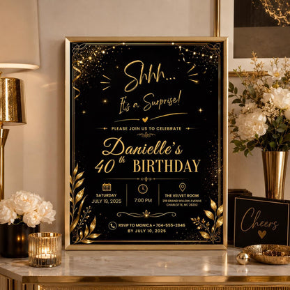 Editable Surprise 30th Birthday Invitation Canva Template, Adult Cute Fun DIY Sweet Chic Kids Teen Party Invite, Printable Digital Download.