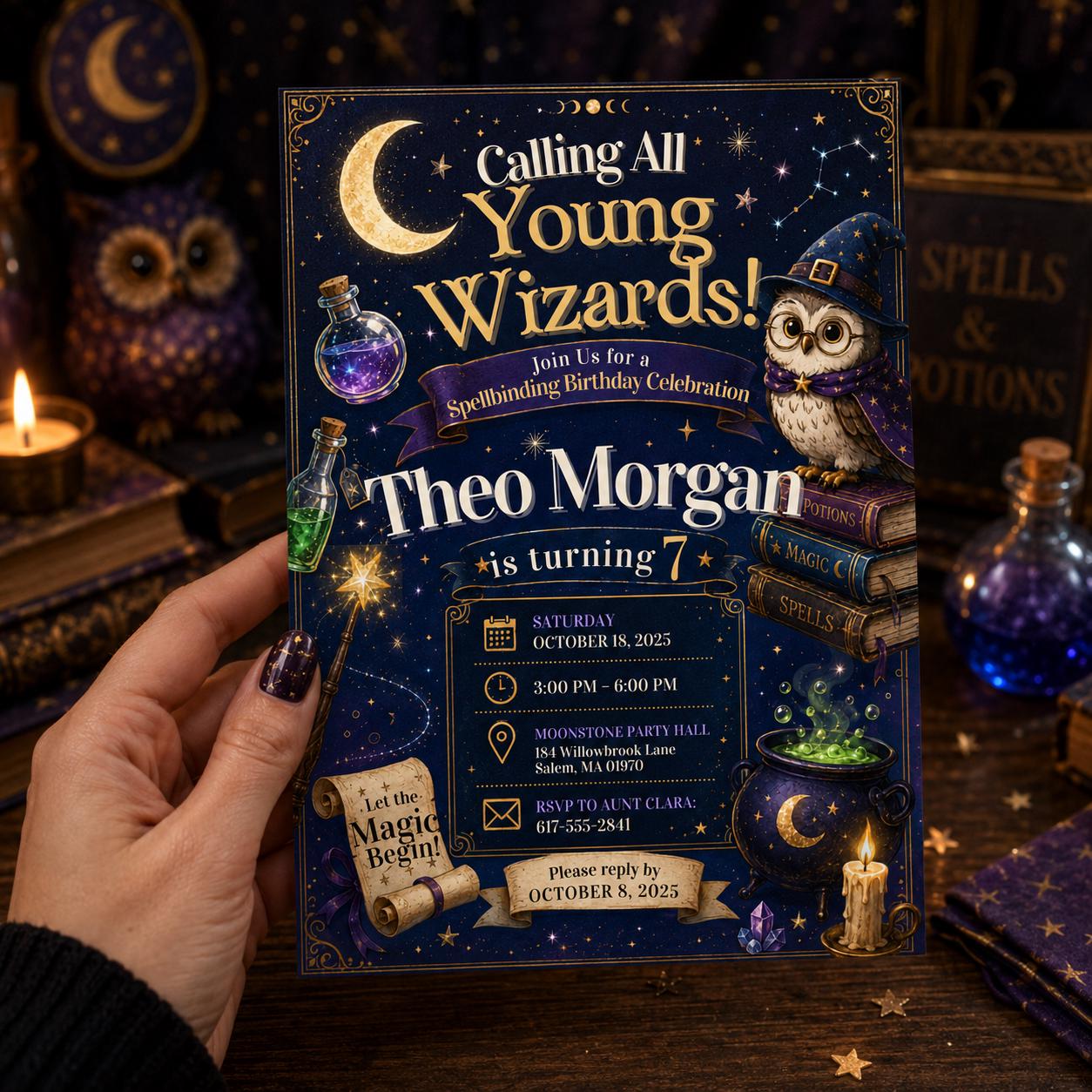 Editable Wizards Witches Birthday Invitation Canva Template, Cute Modern Fun Themed DIY Sweet Chic Party Invite, Printable Digital Download.