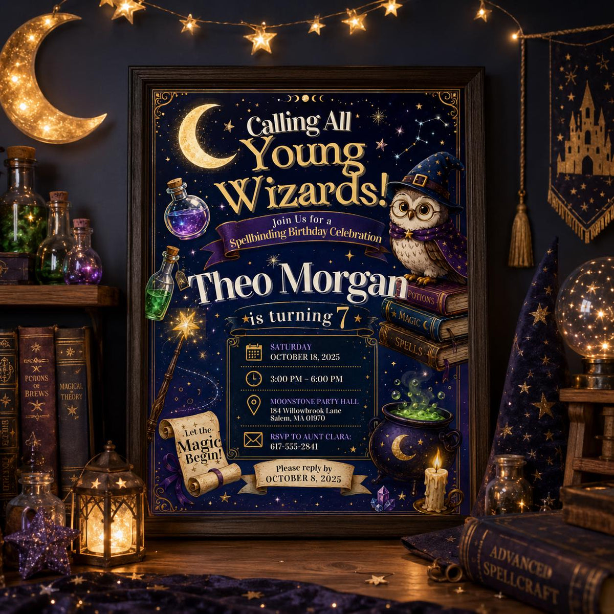 Editable Wizards Witches Birthday Invitation Canva Template, Cute Modern Fun Themed DIY Sweet Chic Party Invite, Printable Digital Download.