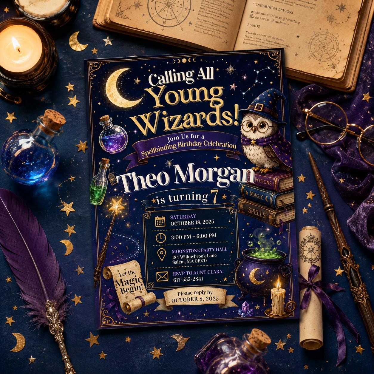 Editable Wizards Witches Birthday Invitation Canva Template, Cute Modern Fun Themed DIY Sweet Chic Party Invite, Printable Digital Download.