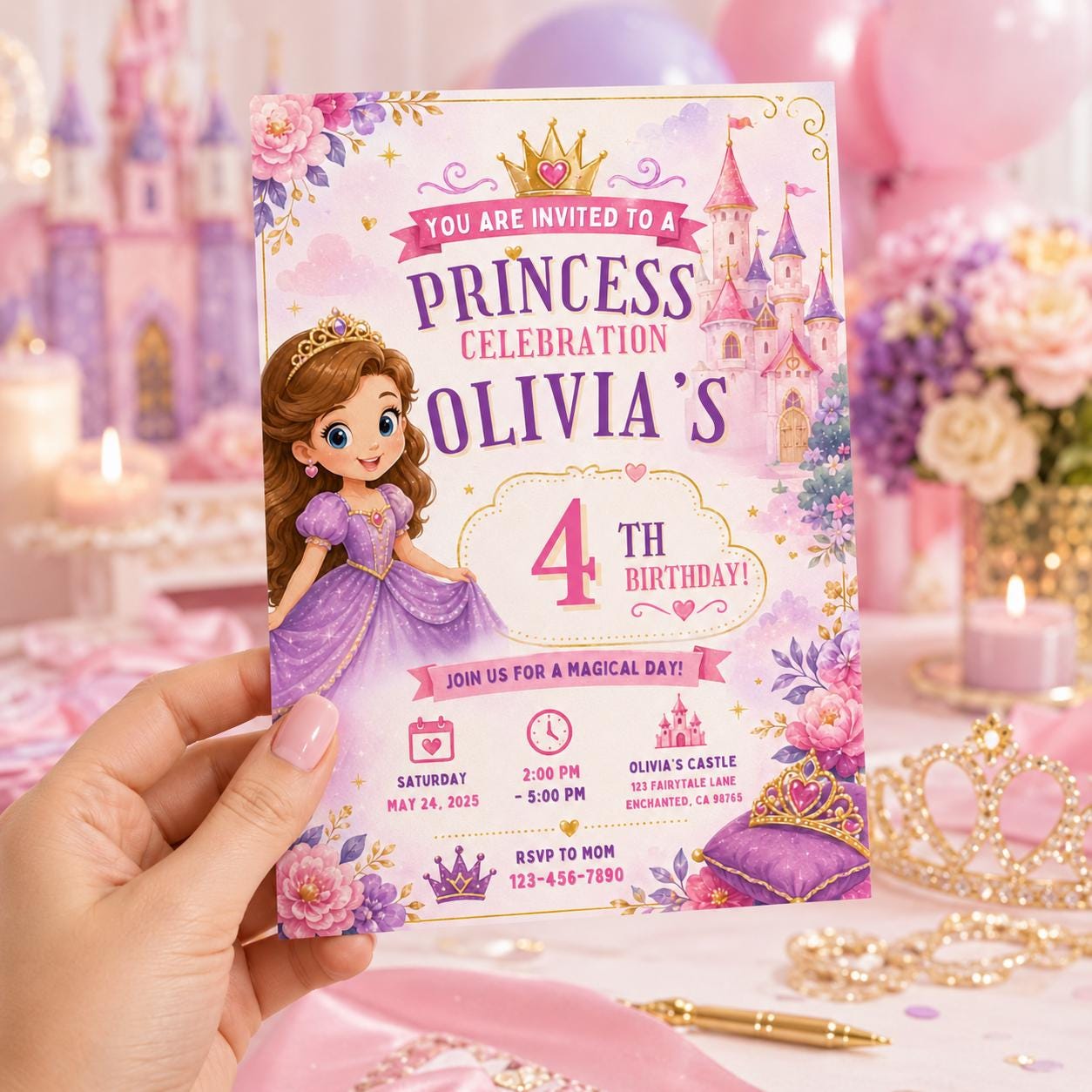 Editable Mermaid Birthday Invitation Canva Template, Pink Blue Purple Neon Girls Kids Cute Fun DIY Party Invite, Printable Digital Download.