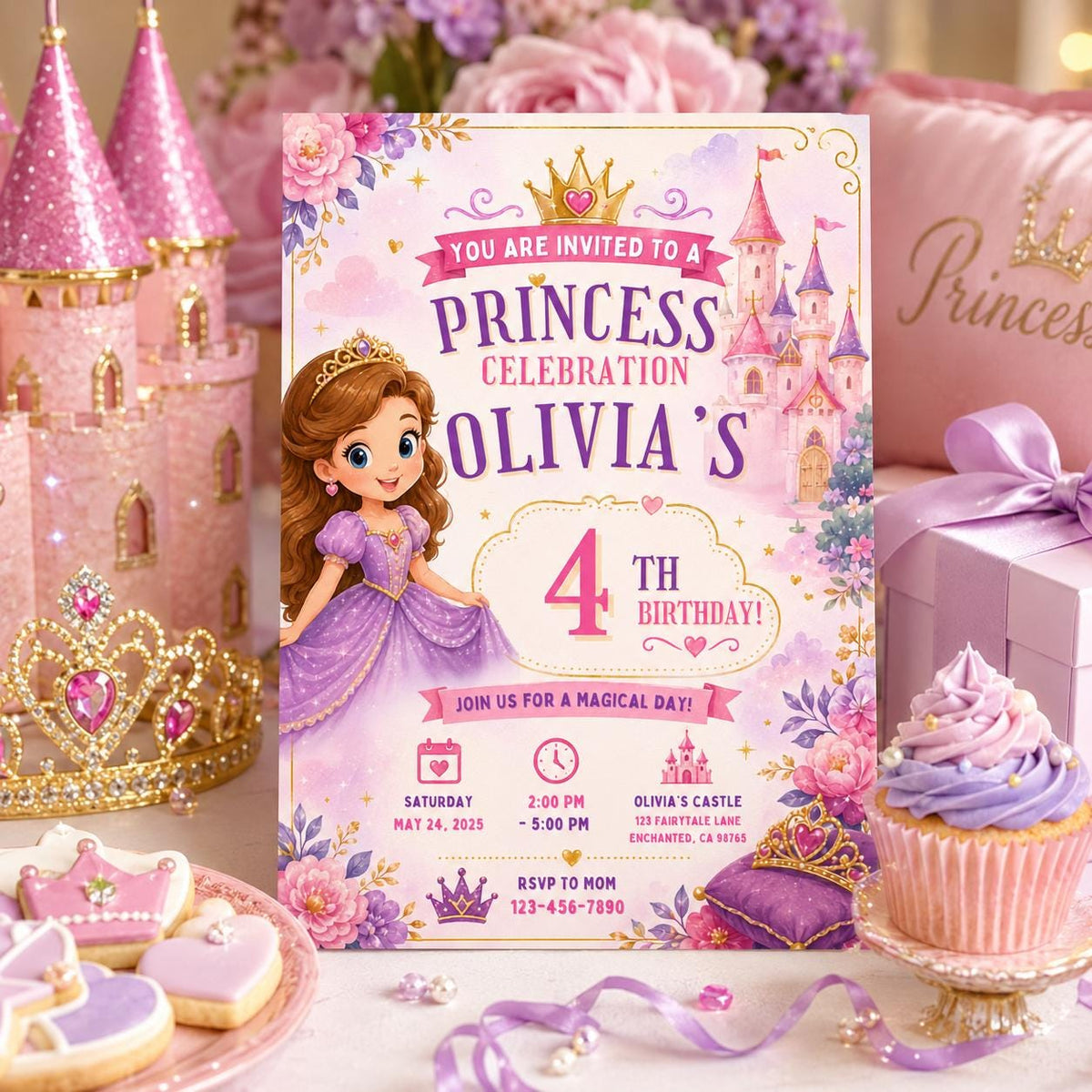Editable Mermaid Birthday Invitation Canva Template, Pink Blue Purple Neon Girls Kids Cute Fun DIY Party Invite, Printable Digital Download.