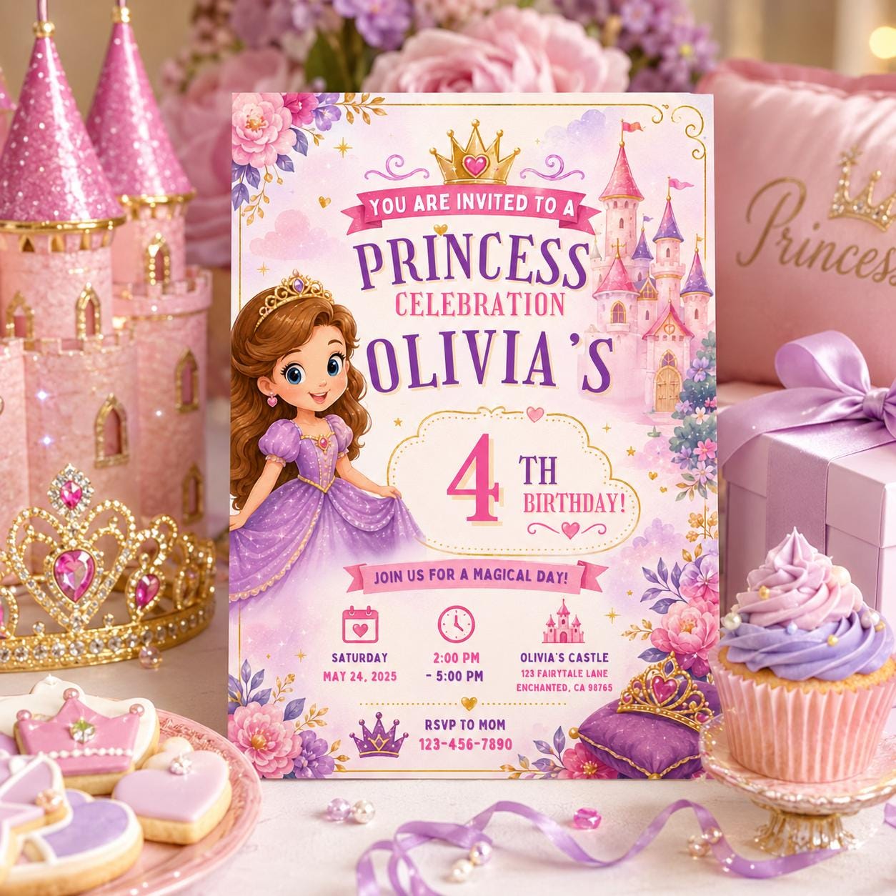 Editable Mermaid Birthday Invitation Canva Template, Pink Blue Purple Neon Girls Kids Cute Fun DIY Party Invite, Printable Digital Download.