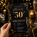 Editable Neon Glow Birthday Invitation Canva Template, Gold Black Boys Neon Cute Fun DIY Chic Kids Party Invite, Printable Digital Download.