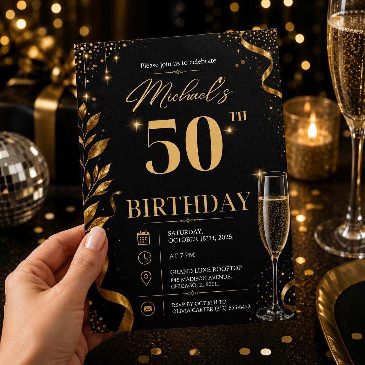Editable Neon Glow Birthday Invitation Canva Template, Gold Black Boys Neon Cute Fun DIY Chic Kids Party Invite, Printable Digital Download.