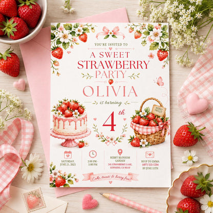 Editable Floral Birthday Invitation Canva Template, Pink Girls Kids Adult Floral Cute Fun DIY Chic Party Invite, Printable Digital Download.