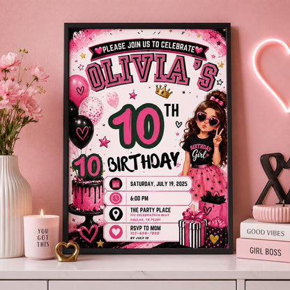 Editable Fashion Doll Birthday Invitation Canva Template, Pink Girls Cute Modern Fun DIY Chic Kids Party Invite, Printable Digital Download.