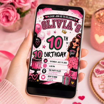 Editable Fashion Doll Birthday Invitation Canva Template, Pink Girls Cute Modern Fun DIY Chic Kids Party Invite, Printable Digital Download.